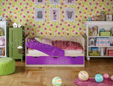 Кровать детская Бабочки 800*1600, Фиолетовый глянец в Рязани