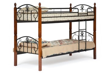 Детская кровать BOLERO двухярусная дерево гевея/металл, 90*200 см (bunk bed), красный дуб/черный в Рязани