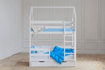 Детская 2-этажная кровать Домик с ящиками, цвет белый в Рязани
