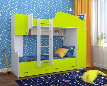 Детская кровать-шкаф Юниор-2, каркас Белое дерево, фасад Лайм в Рязани