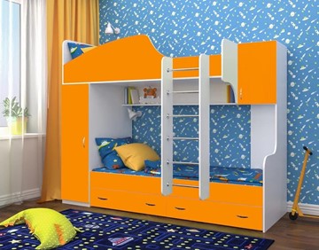 Детская кровать-шкаф Юниор-2, каркас Белое дерево, фасад Оранжевый в Рязани