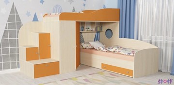Детская кровать-чердак Кадет-2, корпус Дуб, фасад Оранжевый в Рязани