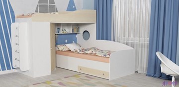 Детская кровать-шкаф Кадет-2 с металлической лестницей, корпус Белое дерево, фасад Дуб в Рязани