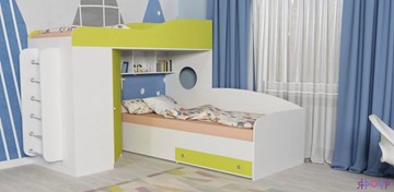 Детская кровать-шкаф Кадет-2 с металлической лестницей, корпус Белое дерево, фасад Лайм в Рязани