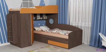 Детская кровать-шкаф Кадет-2 с металлической лестницей, корпус Бодего, фасад Оранжевый в Рязани