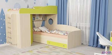 Детская кровать-шкаф Кадет-2 с металлической лестницей, корпус Дуб, фасад Лайм в Рязани