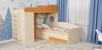 Детская кровать-шкаф Кадет-2 с металлической лестницей, корпус Дуб, фасад Оранжевый в Рязани