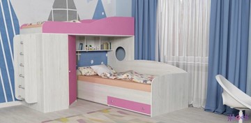 Кровать-чердак детская Кадет-2 с металлической лестницей, корпус Винтерберг, фасад Розовый в Рязани