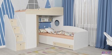 Детская кровать-шкаф Кадет-2 с универсальной лестницей, корпус Белое дерево, фасад Дуб в Рязани