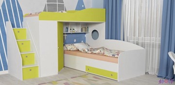 Детская кровать-шкаф Кадет-2 с универсальной лестницей, корпус Белое дерево, фасад Лайм в Рязани