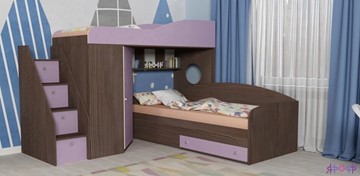 Детская кровать-шкаф Кадет-2 с универсальной лестницей, корпус Ясень анкор темный, фасад Ирис в Рязани