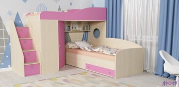 Детская кровать-шкаф Кадет-2 с универсальной лестницей, корпус Дуб, фасад Розовый в Рязани