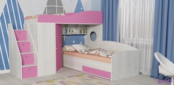 Детская кровать-шкаф Кадет-2 с универсальной лестницей, корпус Винтерберг, фасад Розовый в Рязани