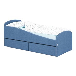 Мягкая кровать с ящиками Letmo 190х80 джинс (рогожка) в Рязани