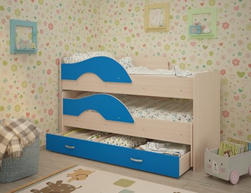 Двухэтажная детская кровать Радуга 1.6 с ящиком, корпус Млечный дуб, фасад Синий в Рязани