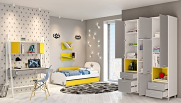 Комплект мебели для детской POLINI Kids Mirum №1 Белый / Серый / Желтый в Рязани