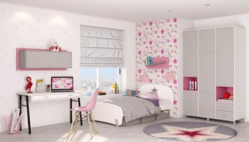 Комплект мебели для детской POLINI Kids Mirum №7 Белый / Серый / Розовый в Рязани