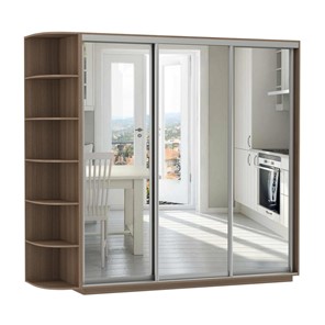 Шкаф 3-дверный Экспресс (3 зеркала), со стеллажом 2100х600х2400, шимо темный в Рязани