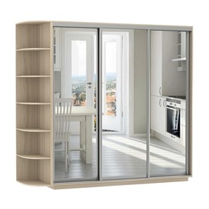 Шкаф 3-х дверный Экспресс (3 зеркала), со стеллажом 2100х600х2400, шимо светлый в Рязани