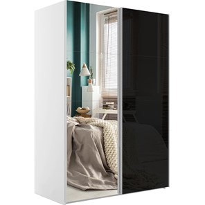 Шкаф 2-х дверный Эста (Зеркало/Стекло черное) 1600x660x2200, белый снег в Рязани