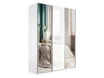 Шкаф 3-дверный Широкий Прайм (2 Зеркала / Стекло белое) 2400x570x2300, Белый Снег в Рязани