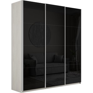 Шкаф 3-х створчатый Широкий Прайм (Черное стекло) 2400x570x2300, Ясень Анкор светлый в Рязани