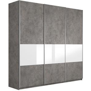 Шкаф 3-створчатый Е1 Широкий Прайм (ДСП / Белое стекло) 2400x570x2300, Бетон в Рязани