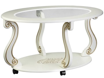 Стеклянный столик Овация-С, на колесах, слоновая кость-золото в Рязани