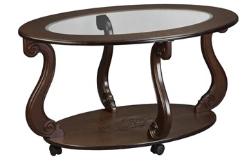 Стеклянный столик в гостиную Овация-С, на колесах, темно-коричневый в Рязани
