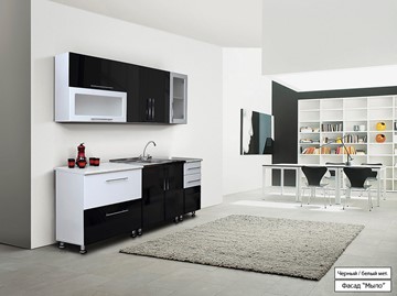 Готовая прямая кухня Мыло 224 2000х718, цвет Черный/Белый металлик в Рязани