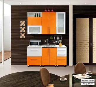 Гарнитур кухонный Мыло 224 1600х718, цвет Оранжевый/Белый металлик в Рязани