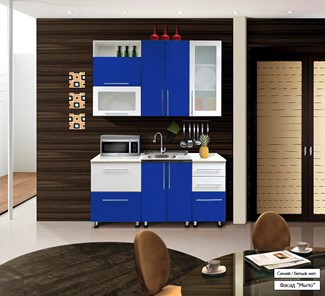 Небольшая кухня Мыло 224 1600х718, цвет Синий/Белый металлик в Рязани