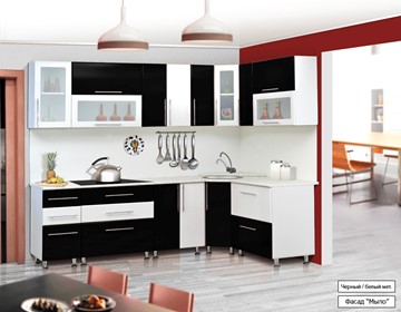 Угловая кухня Мыло 224 2600х1600, цвет Черный/Белый металлик в Рязани