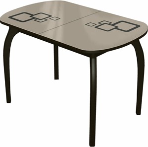 Обеденный раздвижной стол Ривьера мини дерево №1, Рисунок квадро (стекло молочное/коричневый/венге) в Рязани