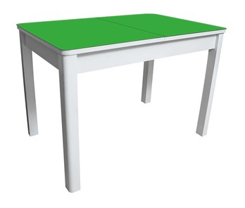 Кухонный раздвижной стол Айсберг-02 СТ2, белое ЛДСП/стекло зеленое/прямые массив белый в Рязани