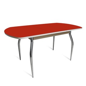 Обеденный раздвижной стол ПГ-07 СТ2 белое/алое стекло/35 хром гнутые металл в Рязани