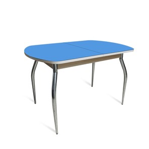 Стол на кухню ПГ-05 СТ2, дуб молочный/синие стекло/35 хром гнутые металл в Рязани
