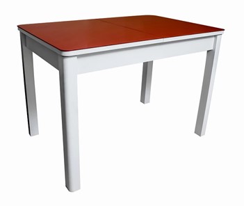 Кухонный стол раздвижной Айсберг-07 СТ2, белое ЛДСП/стекло алое/прямые массив белый в Рязани