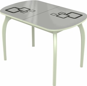 Кухонный стол раскладной Ривьера мини дерево №1, Рисунок квадро (стекло белое/черный/белый) в Рязани