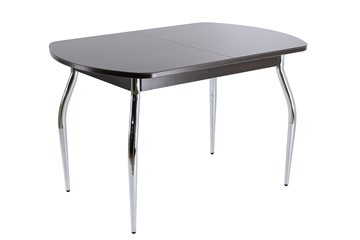 Стеклянный кухонный стол ПГ-07 СТ1 венге/черное стекло/хром фигурные в Рязани
