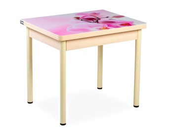 Кухонный пристенный стол СПА-02 СТФ, молочный дуб/фотопечать орхидея/опоры бежевый в Рязани