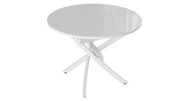 Обеденный раздвижной стол Diamond тип 3 (Белый муар/Белый глянец) в Рязани