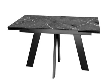 Кухонный стол раздвижной SKM 120, керамика черный мрамор/подстолье черное/ножки черные в Рязани