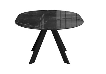Стол со стеклянной столешницей раздвижной DikLine SFC110 d1100 стекло Оптивайт Черный мрамор/подстолье черное/опоры черные в Рязани