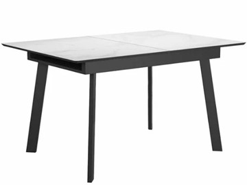 Стеклянный стол раздвижной DikLine SFH125 стекло Оптивайт Белый мрамор/подстолье черное в Рязани