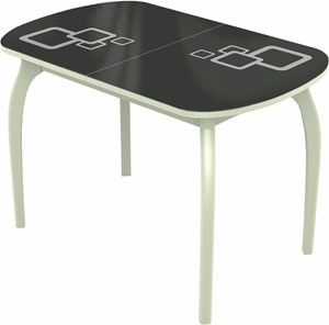 Обеденный раздвижной стол Ривьера мини дерево №1, Рисунок квадро (стекло черное/белый/белый) в Рязани