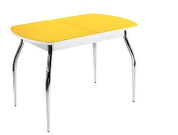 Стеклянный обеденный стол ПГ-06 СТ2, белое/желтое стекло/35 хром гнутые металл в Рязани