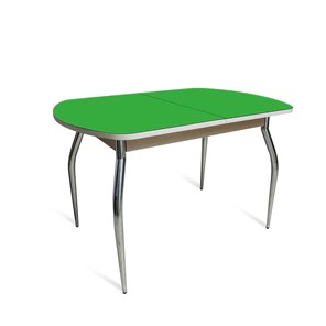 Кухонный обеденный стол ПГ-06 СТ2, дуб молочный/зеленое стекло/35 хром гнутые металл в Рязани