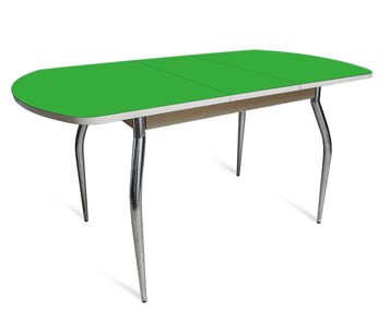 Кухонный раскладной стол ПГ мини СТ2, дуб молочный/зеленое стекло/35 хром гнутые металл в Рязани