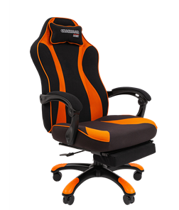 Игровое кресло CHAIRMAN GAME 35 с выдвижной подставкой для ног Ткань черная / Ткань оранжевая в Рязани